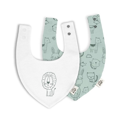 [00335VERDE] PACK 2 BABEROS BANDANA ANIMALITOS VERDE INTERBABY