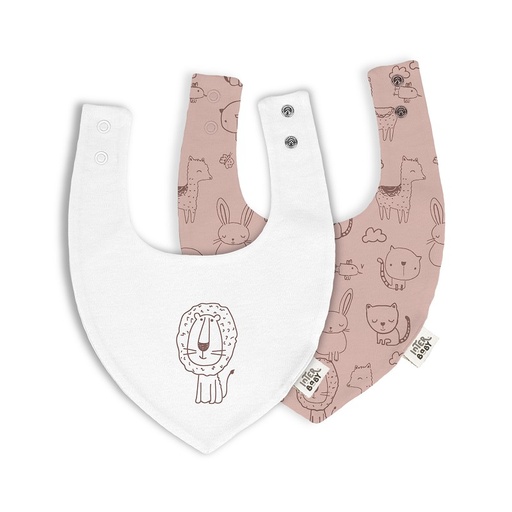 [00335ROSA] PACK 2 BABEROS BANDANA ANIMALITOS ROSA INTERBABY