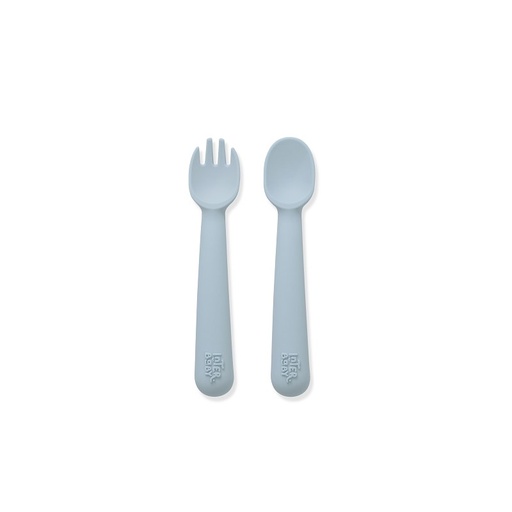 [SI009-73] CUCHARA Y TENEDOR SILICONA S1009-73 AZUL GRISÁCEO INTERBABY