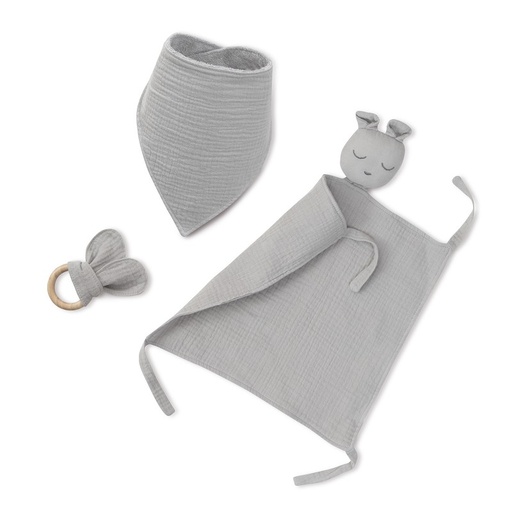 [SET41-76] SET DOU DOU+BANDANA+MORDEDOR MUSELINA OSO GRIS PETROLEO INTERBABY