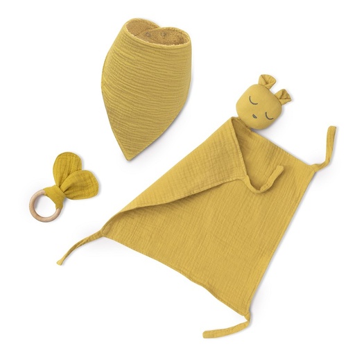 [SET41-75] SET DOU DOU+BANDANA+MORDEDOR MUSELINA OSO OCRE INTERBABY