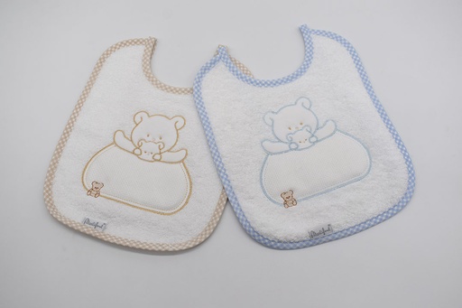 [1PB2-AZBEIGE] PACK 2 BABEROS PARA BORDAR 1PB/2 AZUL-BEIGE MARTIFANEL
