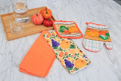 [61389NARANJA] SET DE COCINA 61389 NARANJA 4 PIEZAS BH TEXTIL