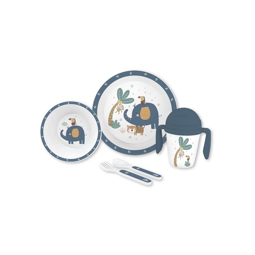 [SET37-01] SET VAJILLA JUNGLA AZUL 5 PCS INTERBABY