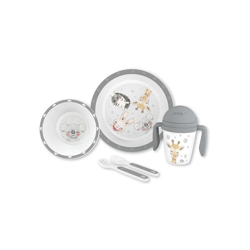 [SET38-31] SET VAJILLA ACUARELA GRIS 5 PCS INTERBABY
