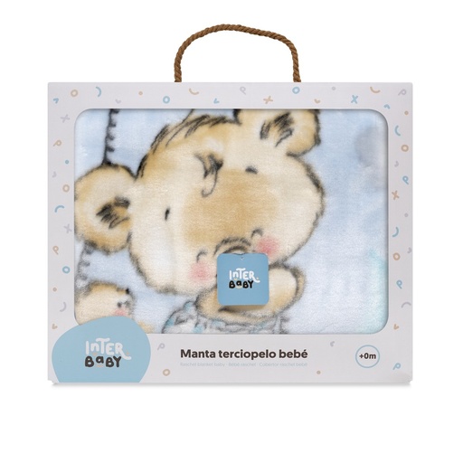 [00983-01] MANTA RACHEL OSITO NUBE 110X140 AZUL INTERBABY