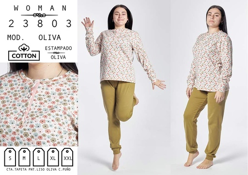 PIJAMA INVIERNO MUJER OLIVA 23803 VERDE M.J. CATANA