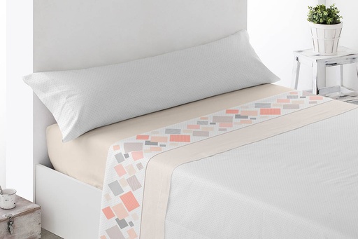 JUEGO DE SABANAS TELA RIBAS BEIGE MIRACLE HOME