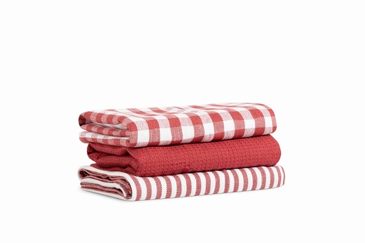 [5015-ROJO] PACK 3 PAÑOS DE COCINA ALGODON 50X70 ROJO DESKARAO
