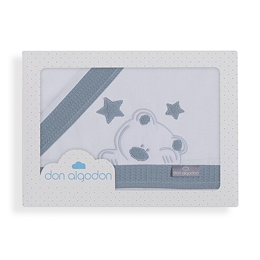 [D4185-60] TRIPTICO MINICUNA TELA 100% ALG. VIGGO BLANCO-PETROLEO DON ALGODON