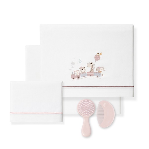 [D3198-105] TRIPTICO CUNA 100% ALG. JIRAFA TREN+PEINE Y CEPILLO BLANCO-MAQUILLAJE DON ALGODON