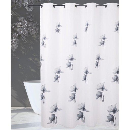 [CB-674] CORTINA DE BAÑO CON OLLAOS BLACK POPPY 180X200 CAMALTEX