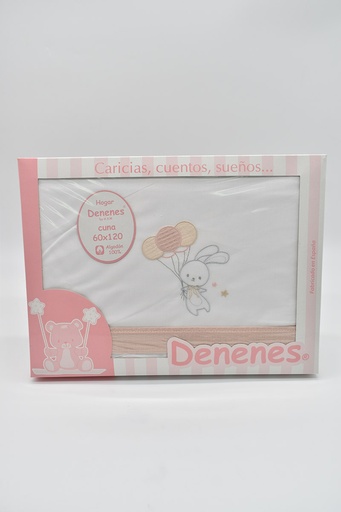 [CONEJOGLOBOSBLANCOROSA] TRIPTICO CUNA TELA CONEJO GLOBOS BLANCO-ROSA DENENES