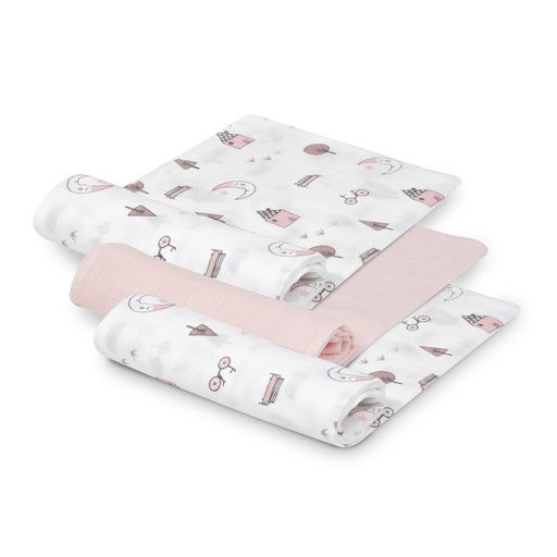 [98976-02] PACK 3 GASAS BAMBÚ 55X70 MOON ROSA INTERBABY
