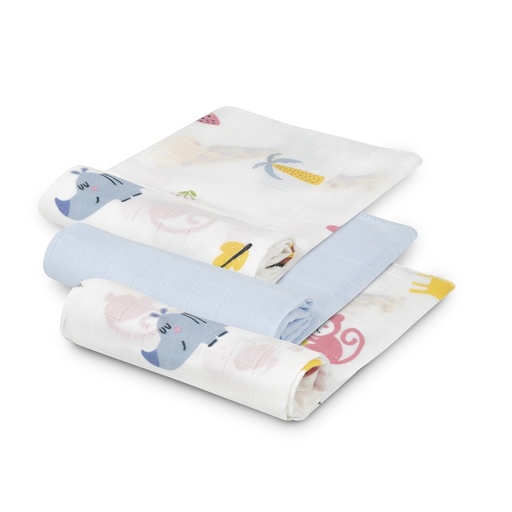 [98977-01] PACK 3 GASAS BAMBÚ 55X70 JUNGLA AZUL INTERBABY