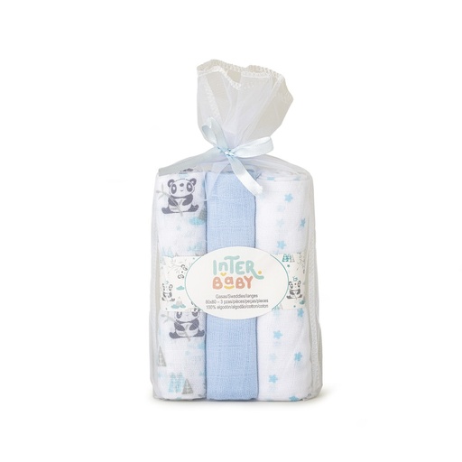 [98972-01] PACK 3 GASAS 80X80 PANDA AZUL INTERBABY