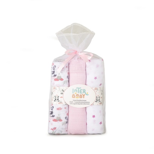 [98972-02] PACK 3 GASAS 80X80 PANDA ROSA INTERBABY