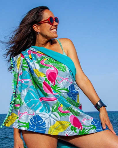 [05859-90X170] PAREO PLAYA ESTAMPADO CON RIZO 90X170CM FLAMINGO SUN &amp; SURF