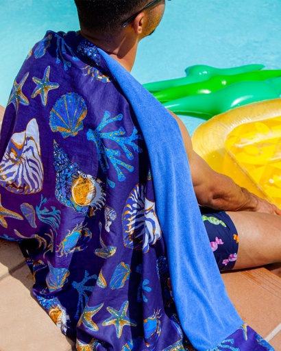 [05861-90X170] PAREO PLAYA ESTAMPADO CON RIZO 90X170CM NAUTILUS AZUL OSCURO SUN &amp; SURF