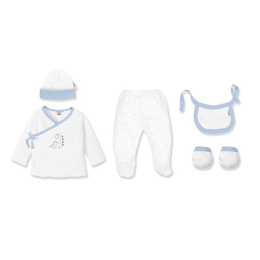 [SET49-11] SET REGALO 5 PCS BAMBOO T 0-6M DINOSAURIO BLANCO-AZUL INTERBABY