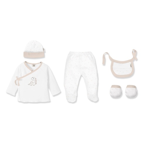 [SET49-15] SET REGALO 5 PCS BAMBOO T 0-6M DINOSAURIO BLANCO-BEIGE INTERBABY