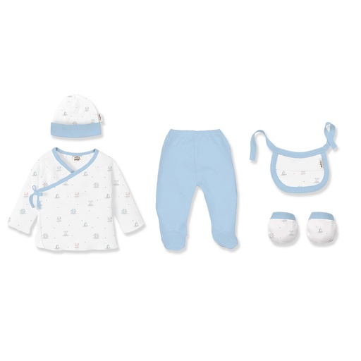 [SET51-01] SET REGALO 5 PCS BAMBOO T 0-6M OSOS PELUCHE AZUL INTERBABY