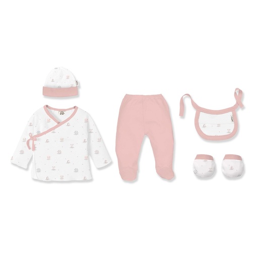 [SET51-02] SET REGALO 5 PCS BAMBOO T 0-6M OSOS PELUCHE ROSA INTERBABY