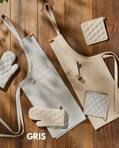 [SETDELANTAL.LISO-GRIS] SET DELANTAL, MANOPLA Y AGARRADOR LISO GRIS ATENAS