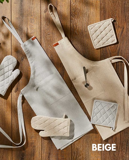 [SETDELANTAL.LISO-BEIGE] SET DELANTAL, MANOPLA Y AGARRADOR LISO BEIGE ATENAS