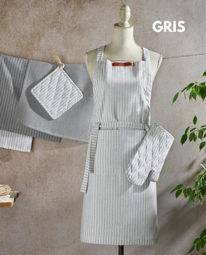 [SETDELANTAL.RAYAS-GRIS] SET DELANTAL, MANOPLA Y AGARRADOR RAYAS GRIS ATENAS