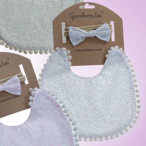 [10867-GRIS] SET BABERO + LAZO 10867 20X20 GRIS GAMBERRITOS