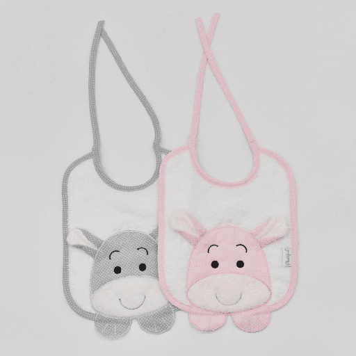 [1DBURRO2-ROSAGRIS] PACK 2 BABEROS 1 D BURRO/2 ROSA-GRIS MARTIFANEL