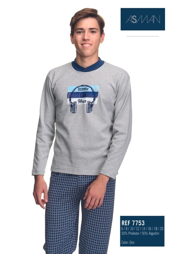 PIJAMA CADETE INVIERNO 7753 GRIS ASMAN