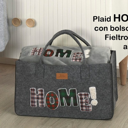 [HOMEAQUA-130X160] MANTA PLAID SEDALINA/SHERPA + BOLSO REVISTERO HOME 130X160 AQUA DOLZ