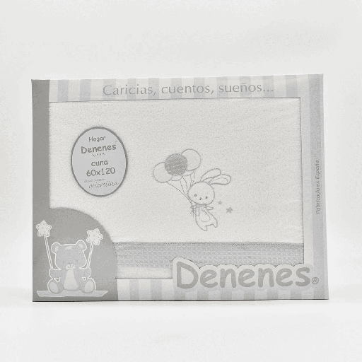 JUEGO SÁBANAS MICROLINA CONEJO GLOBO GRIS DENENES