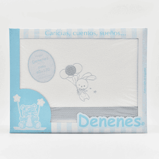 JUEGO SÁBANAS MICROLINA CONEJO GLOBO AZUL DENENES