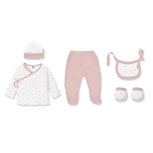 [SET50-12] SET REGALO 5 PCS BAMBOO T 0-6M FLORES BLANCO-ROSA INTERBABY