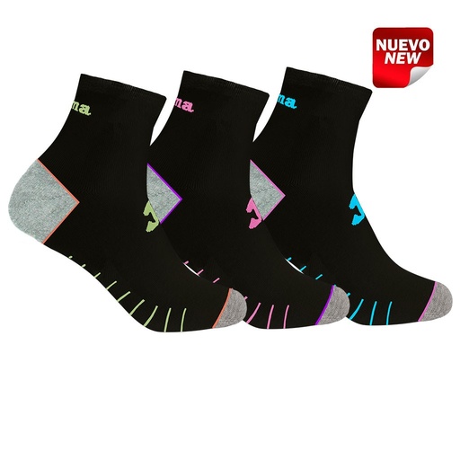 CALCETIN DEPORTIVO TOBILLERO ALTO MUJER PACK 3 201711TA NEGRO JOMA