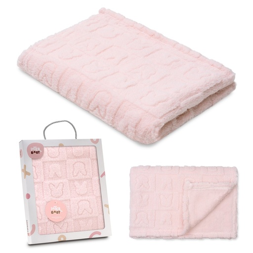 [00990-02] MANTA SHERPA GRABADA 80X110 CONEJITOS ROSA INTERBABY