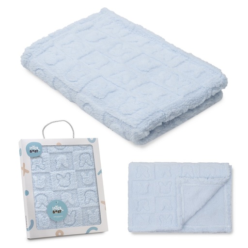[00990-01] MANTA SHERPA GRABADA 80X110 CONEJITOS AZUL INTERBABY