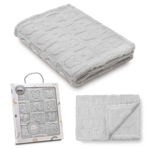 [00990-31] MANTA SHERPA GRABADA 80X110 CONEJITOS GRIS INTERBABY