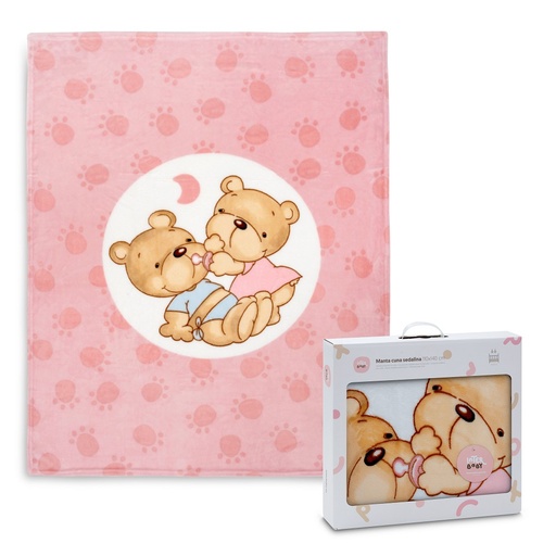 [00992-02] MANTA CUNA SEDALINA 110X140 PAREJITA OSOS ROSA INTERBABY