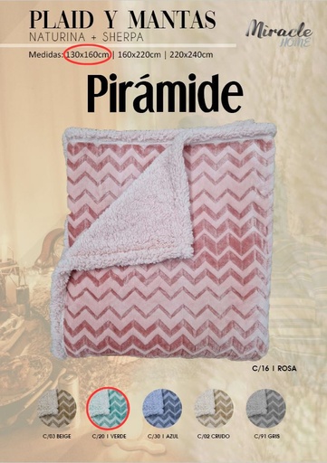 [PIRAMIDEVERDE-130X160] MANTA PLAID PIRÁMIDE 130X160 VERDE MIRACLE