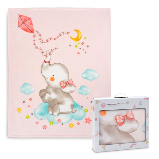 [00991-02] MANTA CUNA SEDALINA 110X140 ELEFANTE COMETA ROSA INTERBABY
