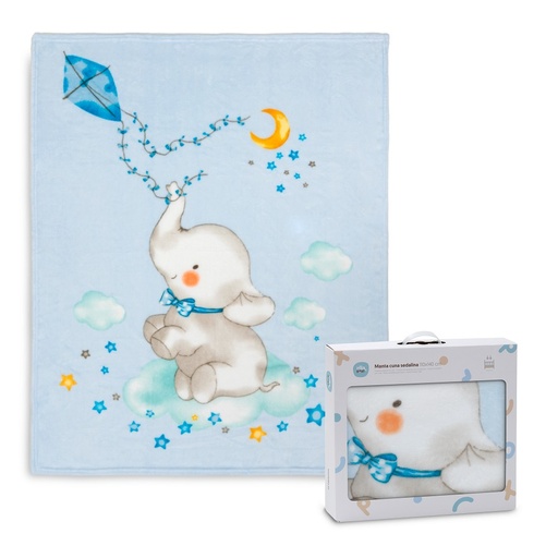 [00991-01] MANTA CUNA SEDALINA 110X140 ELEFANTE COMETA AZUL INTERBABY