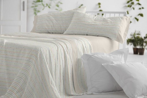 JUEGO DE SABANAS TELA 181 BEIGE BURRITO BLANCO