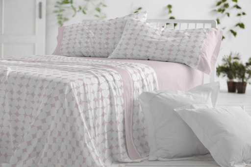 JUEGO DE SABANAS TELA 139 ROSA BURRITO BLANCO