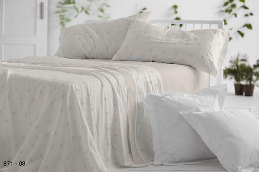 JUEGO DE SABANAS TELA DORVEL 871 BEIGE BURRITO BLANCO
