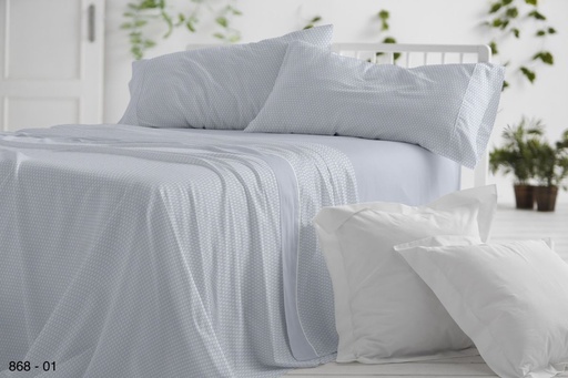 JUEGO DE SABANAS TELA DORVEL 868 AZUL BURRITO BLANCO