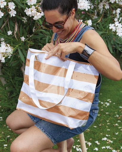 [05810NARANJA] BOLSO PLAYA IMPERMEABLE DE RAYAS 05810 53X36X16CM NARANJA SUN&amp;SURF